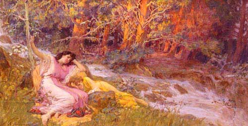 Painting Code#1976-Bridgman, Frederick Arthur(USA): Reclining By A Stream