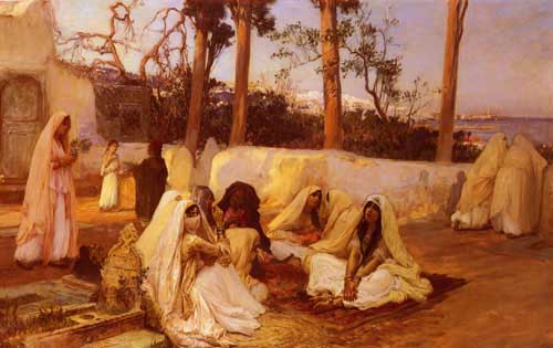 Painting Code#1978-Bridgman, Frederick Arthur(USA): Women at the Cemetery, Algiers