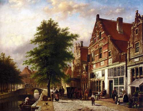 Painting Code#20031-Spohler, Johannes Franciscus: Zuiderhavendijk In Enkhuizen
