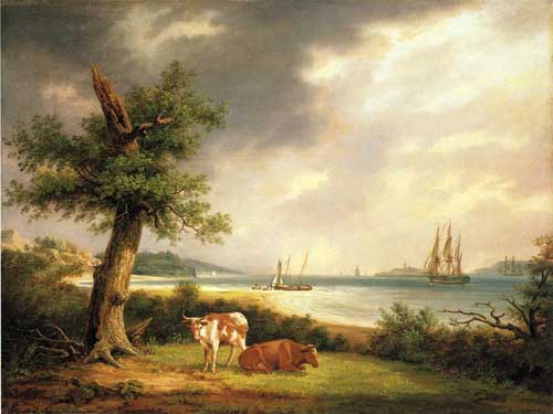 Painting Code#20034-Thomas Birch - The Narrows, New York Bay