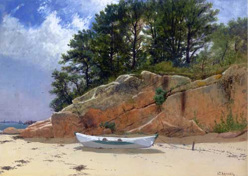 Painting Code#20222-Bricher, Alfred Thompson - Dory on Dana's Beach, Manchester-by-the-Sea, Massachusetts