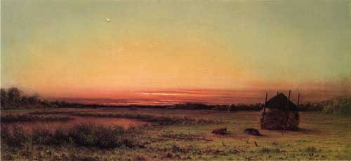 Painting Code#20328-Martin Johnson Heade - Marsh Scene, Two Cattle in a Field