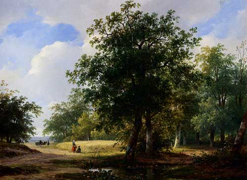 Painting Code#2196-Schelfhout, Andreas(Netherlands): Peasants In A Cornfield