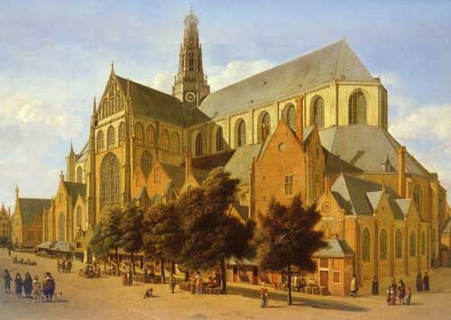 Painting Code#2266-Berckheyde, Gerrit(Baroque): The Exterior Of The Church Of Saint Bavo In Harlem