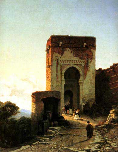 Painting Code#2302-Bossuet, François Antoine(Belgium): Porte de Justice, Alhammbra, Granada