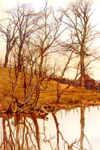 Painting Code#2373-Garden, William Fraser(UK): Views From The River Bank 
 