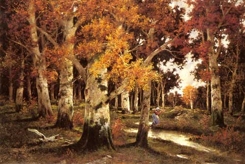 Painting Code#2624-Kaufmann, Adolf(Austria): A Young Woman by a Forest Stream