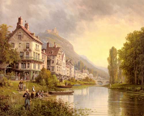 Painting Code#2659-Kuwasseg, Jr., Charles Euphrasie(France): Au Bord De La Riviere