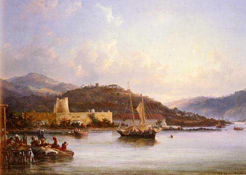 Painting Code#2699-Melbye, Fritz Sigfred Georg(Denmark): Unloading Vegetables In Charlotte Amalie, St. Thomas