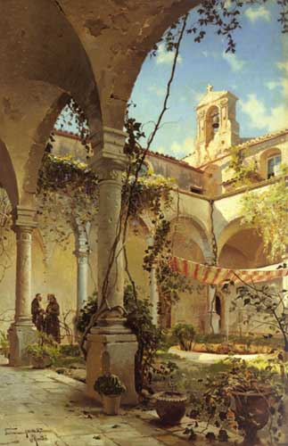 Painting Code#2722-Monsted, Peder Mork(Denmark): The Cloister, Taormina