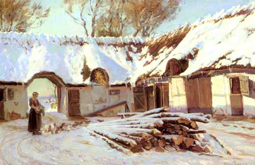 Painting Code#2760-Pedersen, Viggo Christian Frederick(Denmark): Feeding the Chickens