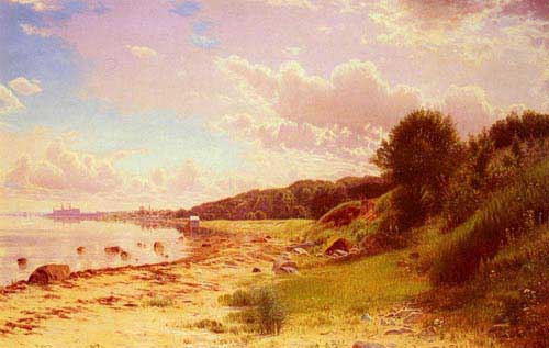 Painting Code#2811-Thorenfeld, Anton Erik Christian(Denmark): En Stille Sommerdag: Hellebok Mod Kronborg