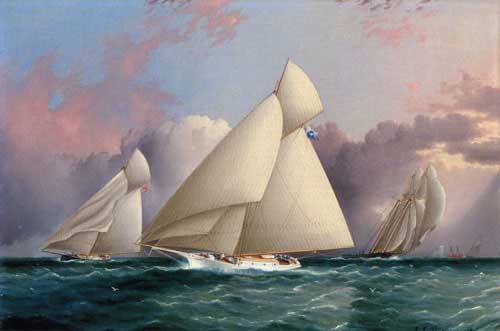 Painting Code#2819-James E. Buttersworth - Yacht 'Sappho' Beating to the Wind