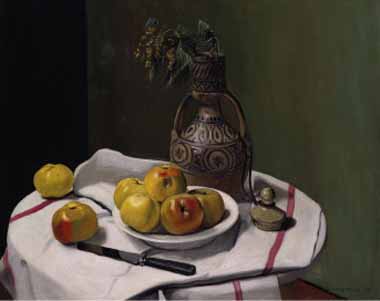 Painting Code#3019-Cecil Windsor Aldin - Apples and a Moroccan Vase