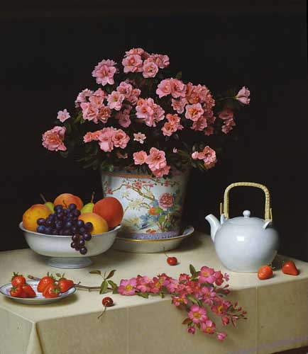 Painting Code#3062-Gjertson, Stephen(USA): Azaleas in an Oriental Planter