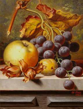Painting Code#3111-Henry George Todd - Still Life of Fruit on a Stone Ledge