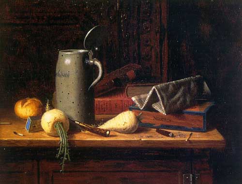 Painting Code#3132-Harnett, William Michael(USA): Still Life with Turnips