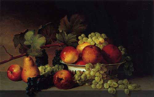 Painting Code#3256-Peale, James(USA): Still Life, Apples, Grapes, Pear