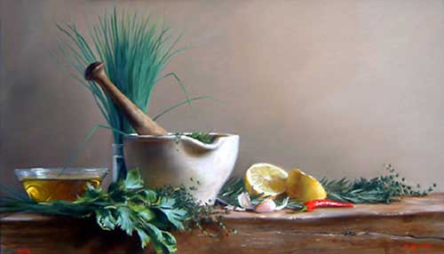 Painting Code#3453-Paul S. Brown: Chilli Pepper with Herbs
