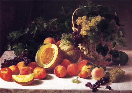 Painting Code#3654-George Hetzel - Still Life with Basket of Grapes