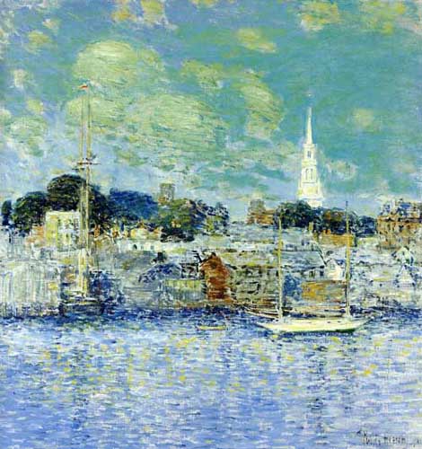 Painting Code#40615-Frederick Childe Hassam - Newport Waterfront