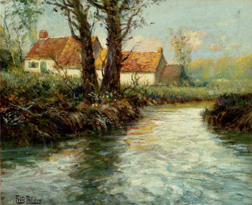 Painting Code#40756-Thaulow, Frits(Norway): House By The Water's Edge
