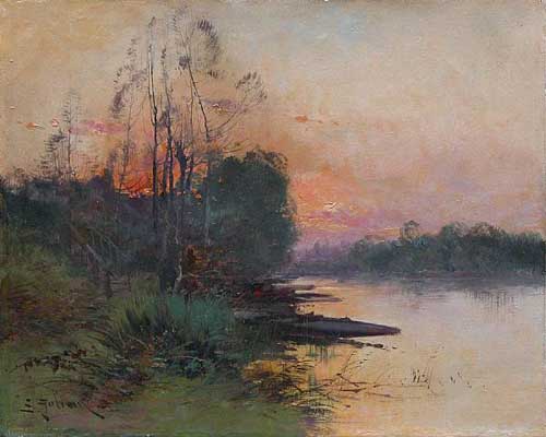 Painting Code#40904-Galien-Laloue, Eugene(France): Crepescule sur la Riviere