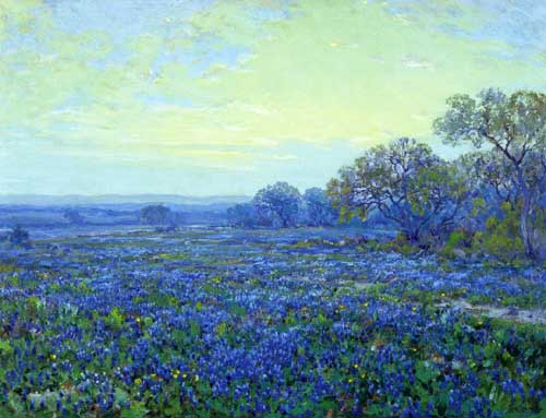 Painting Code#41236-Julian Onderdonk - Field of Bluebonnets under Cloudy Sky
