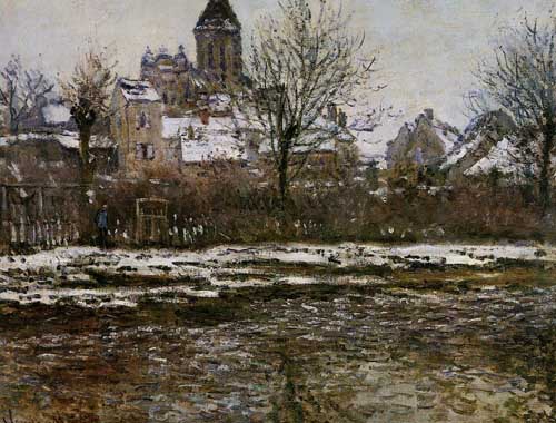 Painting Code#41421-Monet, Claude - The Church at Vetheuil, Snow