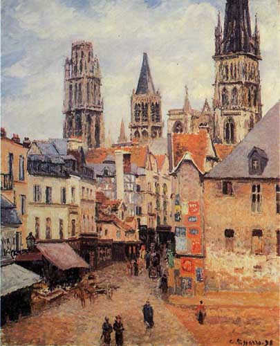 Painting Code#41816-Pissarro, Camille - Rue de l'Eppicerie, Rouen, Morning, Grey Weather