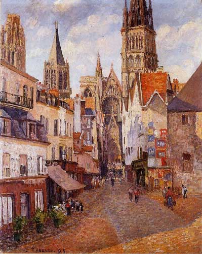 Painting Code#41840-Pissarro, Camille - Sunlight, Afternoon, La Rue de l'Epicerie, Rouen