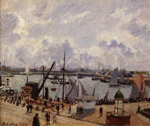 Painting Code#41899-Pissarro, Camille - The Inner Harbor, Le Havre - Morning Sun, Rising Tide