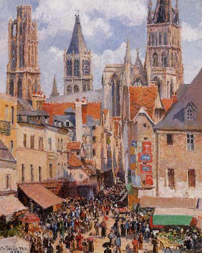 Painting Code#41918-Pissarro, Camille - The Old Market and the Rue de l'Epicerie in Rouen