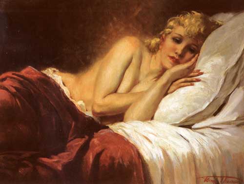 Painting Code#45265-Thomas, Henri Joseph(Belgium): Reclining Girl
