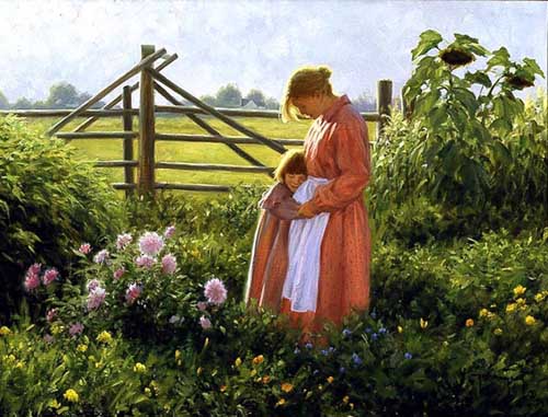 Painting Code#45274-Mother and Daughter in Gardern
