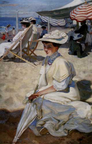 Painting Code#45610-Gardier, Raqul Du(France): Elegantes Sur La Plage
