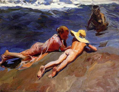 Painting Code#45626-Sorolla y Bastida, Joaquin(Spain): On the Sand, Valencia Beach
