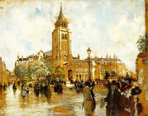 Painting Code#45691-Jean-Francois Raffaelli - Place Saint-Germain-des-Pres