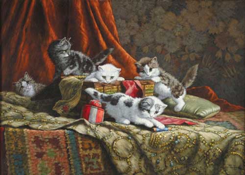 Painting Code#5017-RAAPHORST, Cornelis: Spelende poesjes