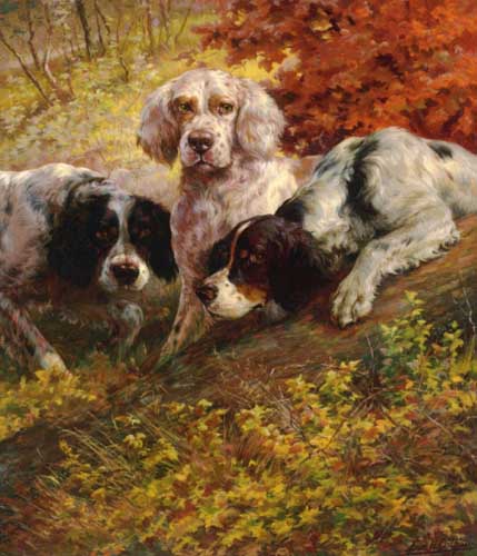Painting Code#5156-Edmond H. Osthaus - Three Setters on the Scene