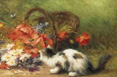 Painting Code#5209-Leon Huber - The Overturned Basket