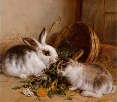 Painting Code#5372-Alfred Barber - Bunnies' Meal II