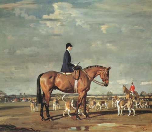 Painting Code#5740-Munnings, Sir Alfred James(UK) - Sybil Harker on Saxaw Norwich Staghounds