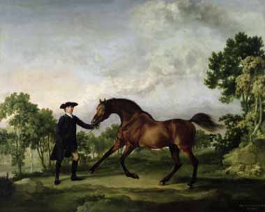 Painting Code#5757-George Stubbs - The Duke of Ancaster's Bay Stallion Blank, Held by a Groom