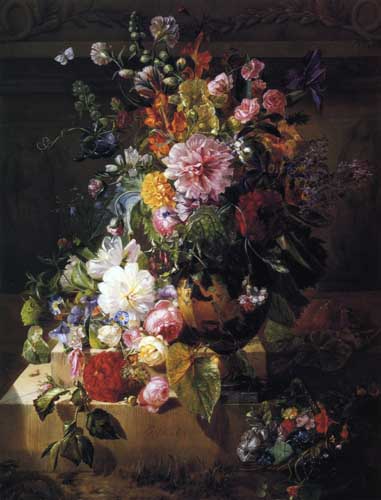 Painting Code#6132-Georgius van Os - Still Life with Roses, Peonies, Lilac, Morning Glories 