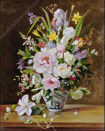 Painting Code#6140-Augusta Dohlmann - A Still Life With Clematis, Honkeysuckle And Peoni