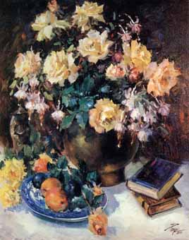 Painting Code#6181-Joyce Pike:Yellow Roses with Dark Background