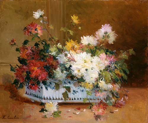 Painting Code#6239-Eugene Henri Cauchois: Dahlias