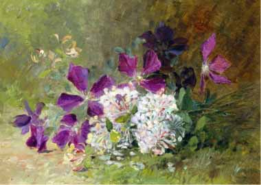 Painting Code#6242-Albert Lavault - Clematis and Honeysuckle