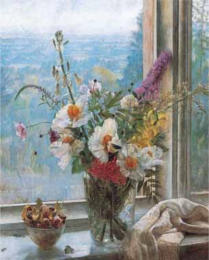 Painting Code#6304-Malcolm Milne - Still Lifes with Flowers and Chestnuts